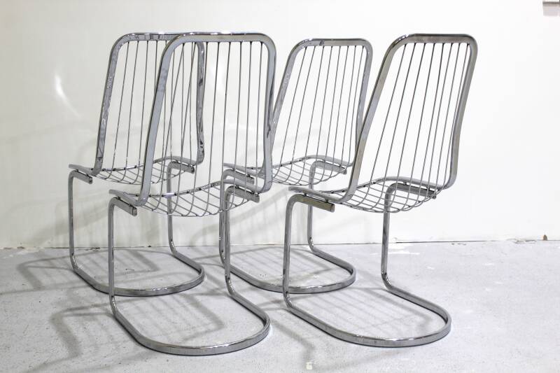4x Vintage-Esszimmerstühle, Drahtstühle Gastone Rinaldi – italienisches Design | 01028
