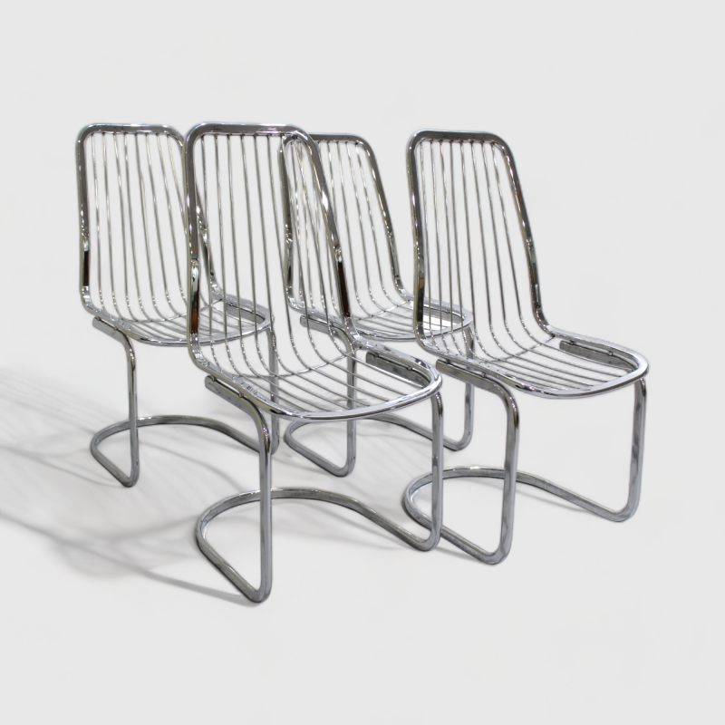 4x Vintage-Esszimmerstühle, Drahtstühle Gastone Rinaldi – italienisches Design | 01028