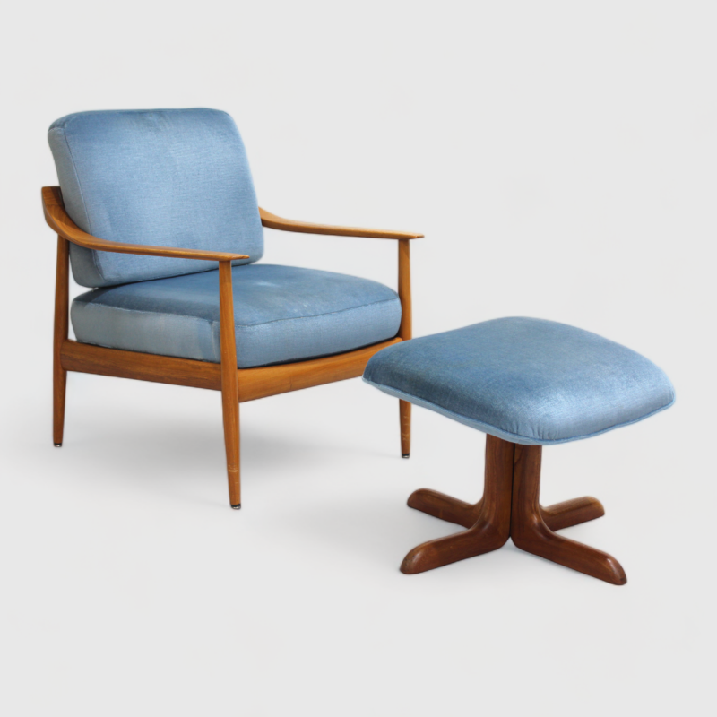 Vintage design fauteuil met voetenbank - Knoll Antimott | 01053
