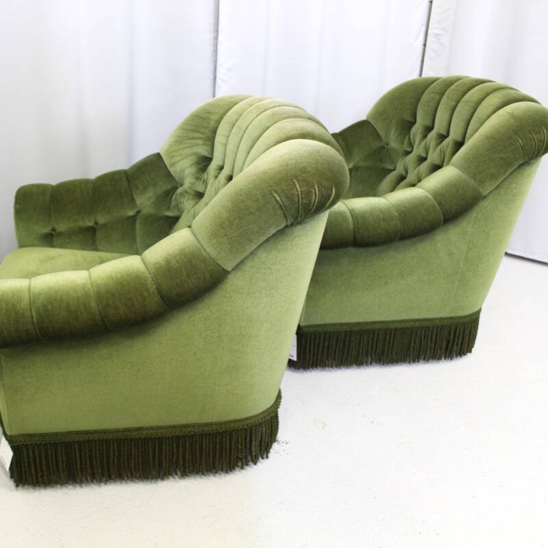Vintage fauteuil green velvet