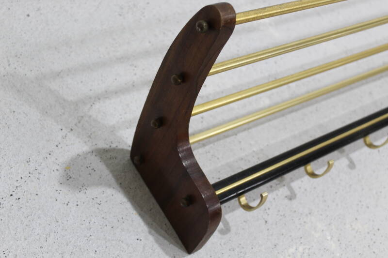 Vintage coat rack, wardrobe - wood, brass, 60s | 00998