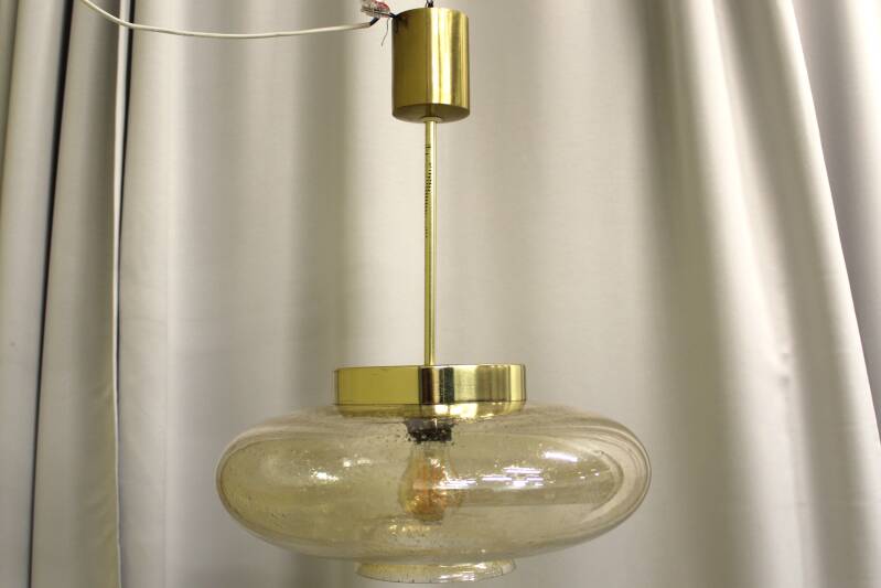 Vintage hanglamp AKA Leuchten, messing goud glas | 00790