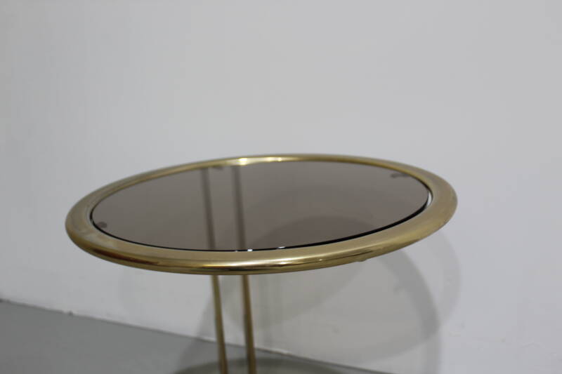 Vintage round side table - smoked glass, brass 70s | 01156