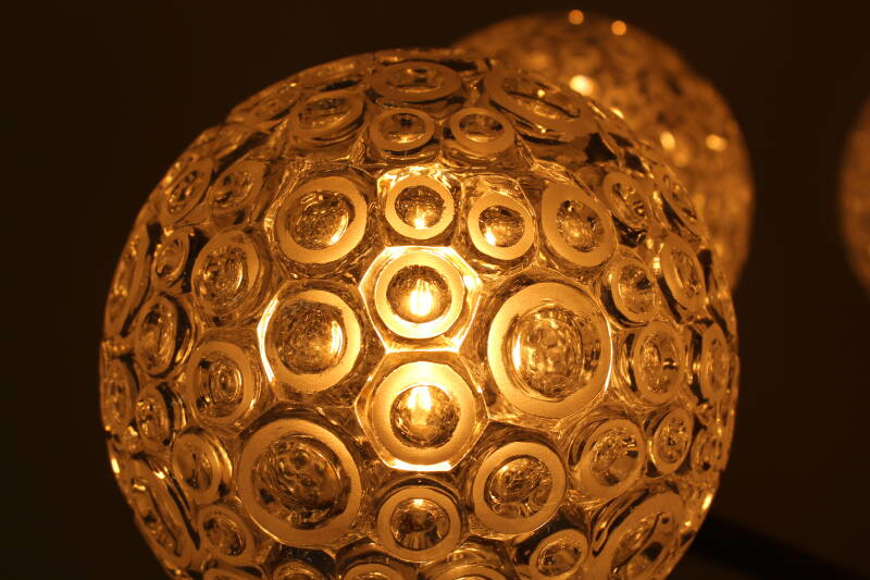 Vintage pendant lamp, 6-arms - brass, pressed glass, 1960s | 00801