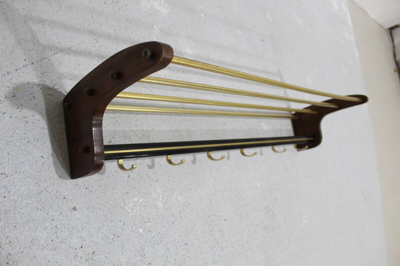 Vintage coat rack, wardrobe - wood, brass, 60s | 00998