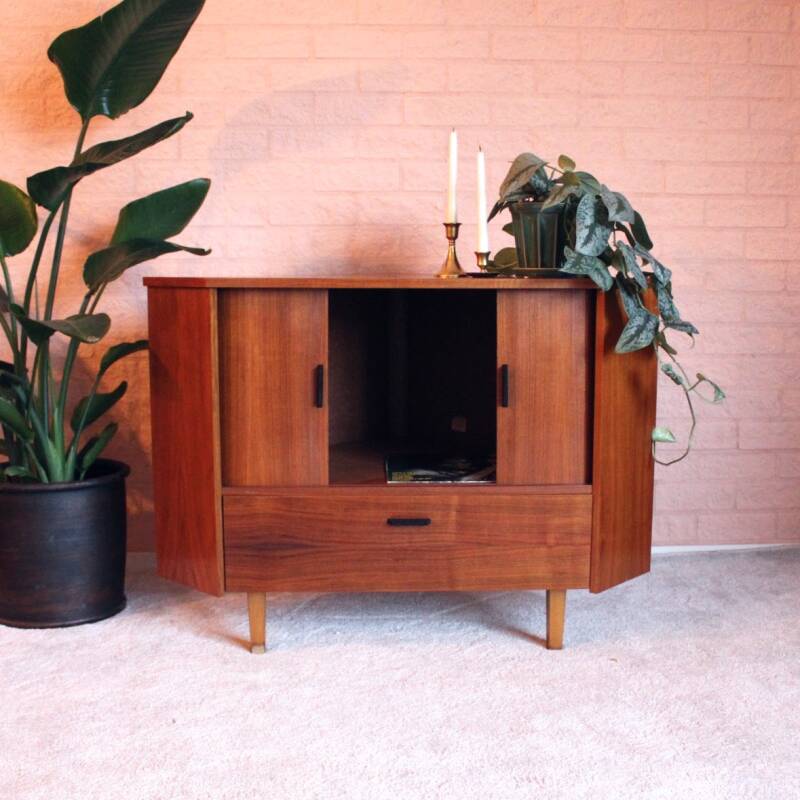 Vintage hoekkast, audiomeubel