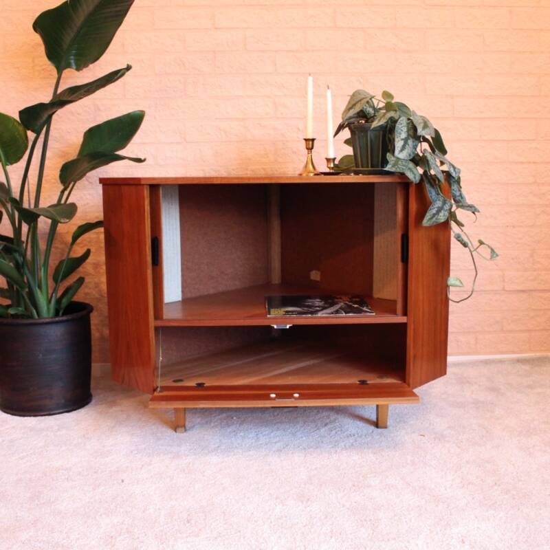 Vintage hoekkast, audiomeubel