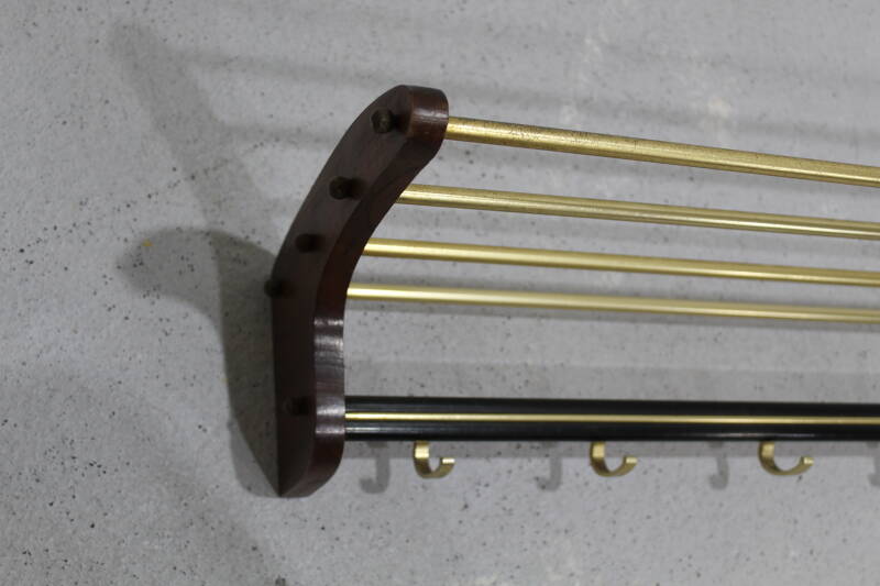 Vintage coat rack, wardrobe - wood, brass, 60s | 00998