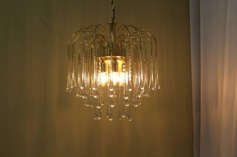 Vintage teardrop lamp - transparent, gold Murano | 00868