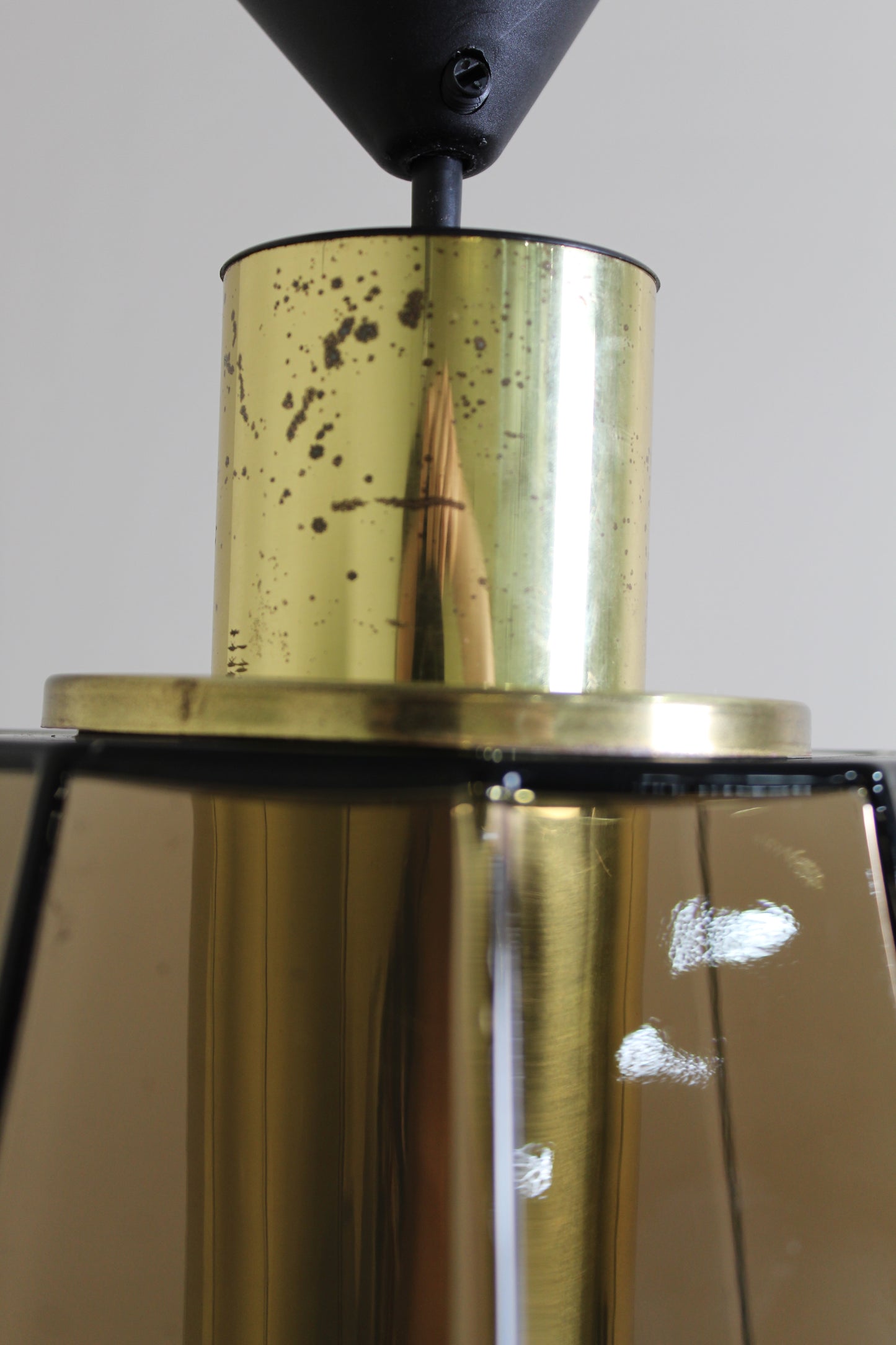 Vintage rookglas hanglamp, plafondlamp Glashutte Limburg