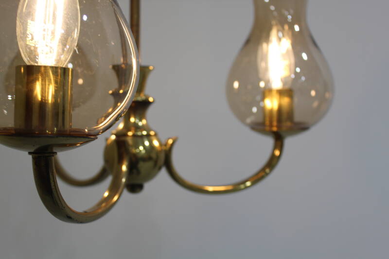 Vintage pendant lamp - 3 arms, brass 70s | 00976