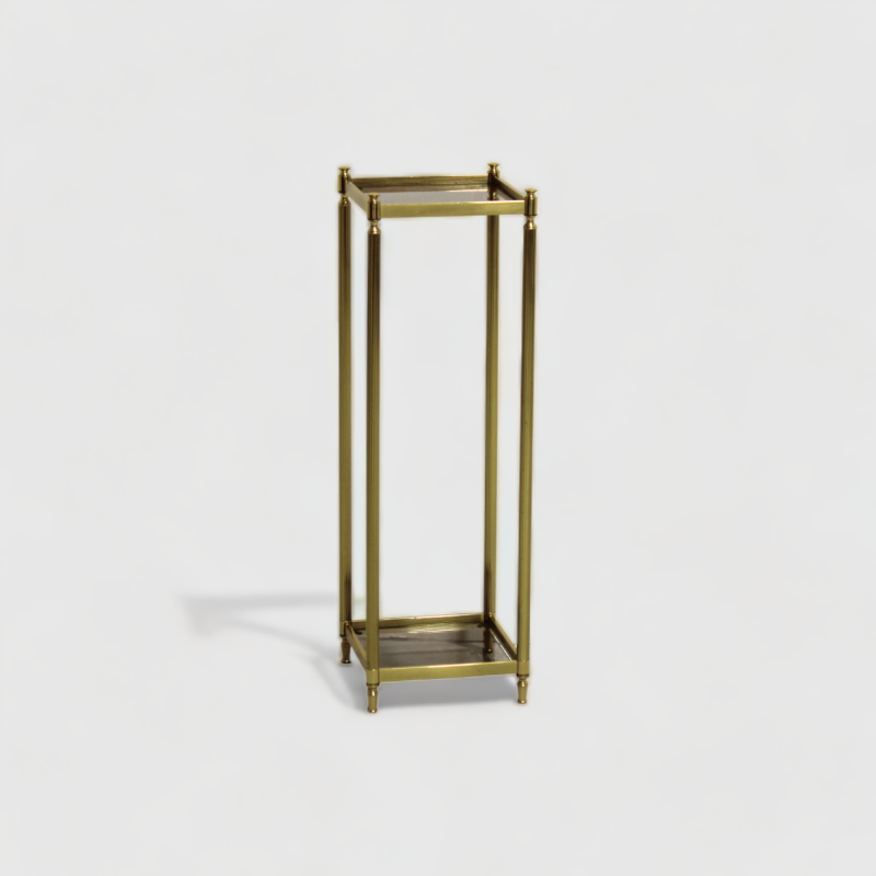Vintage plantenstandaard, plantentafel - messing, rookglas | 00969