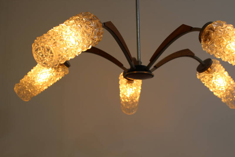 Vintage ceiling lamp - 5-arm, teak wood 1960s | 00886