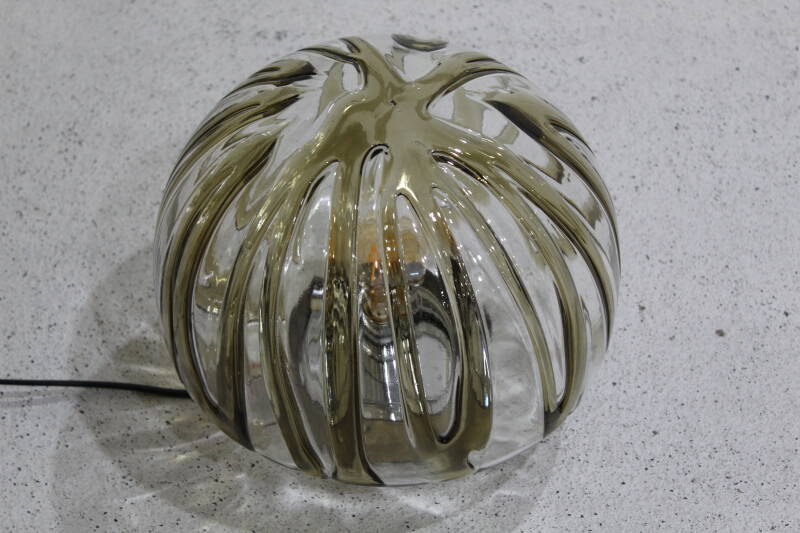Vintage wandlamp, plafondlamp - messing, rookglas | 01092