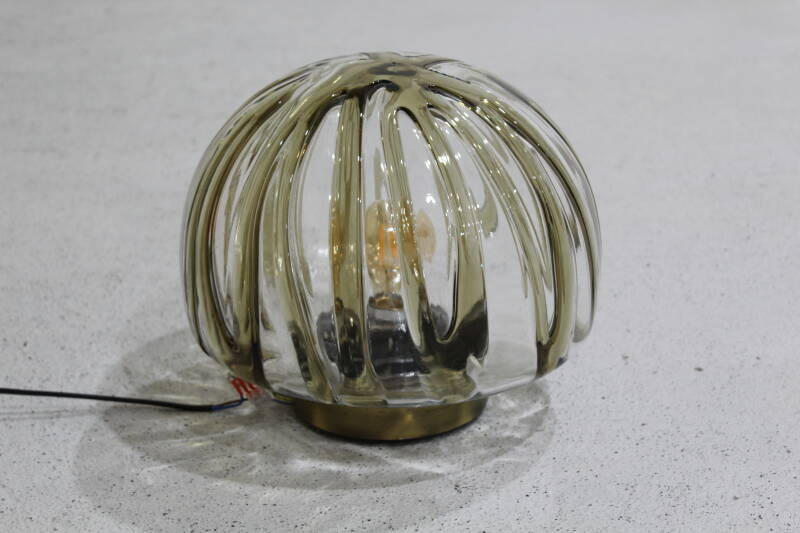 Vintage wandlamp, plafondlamp - messing, rookglas | 01092