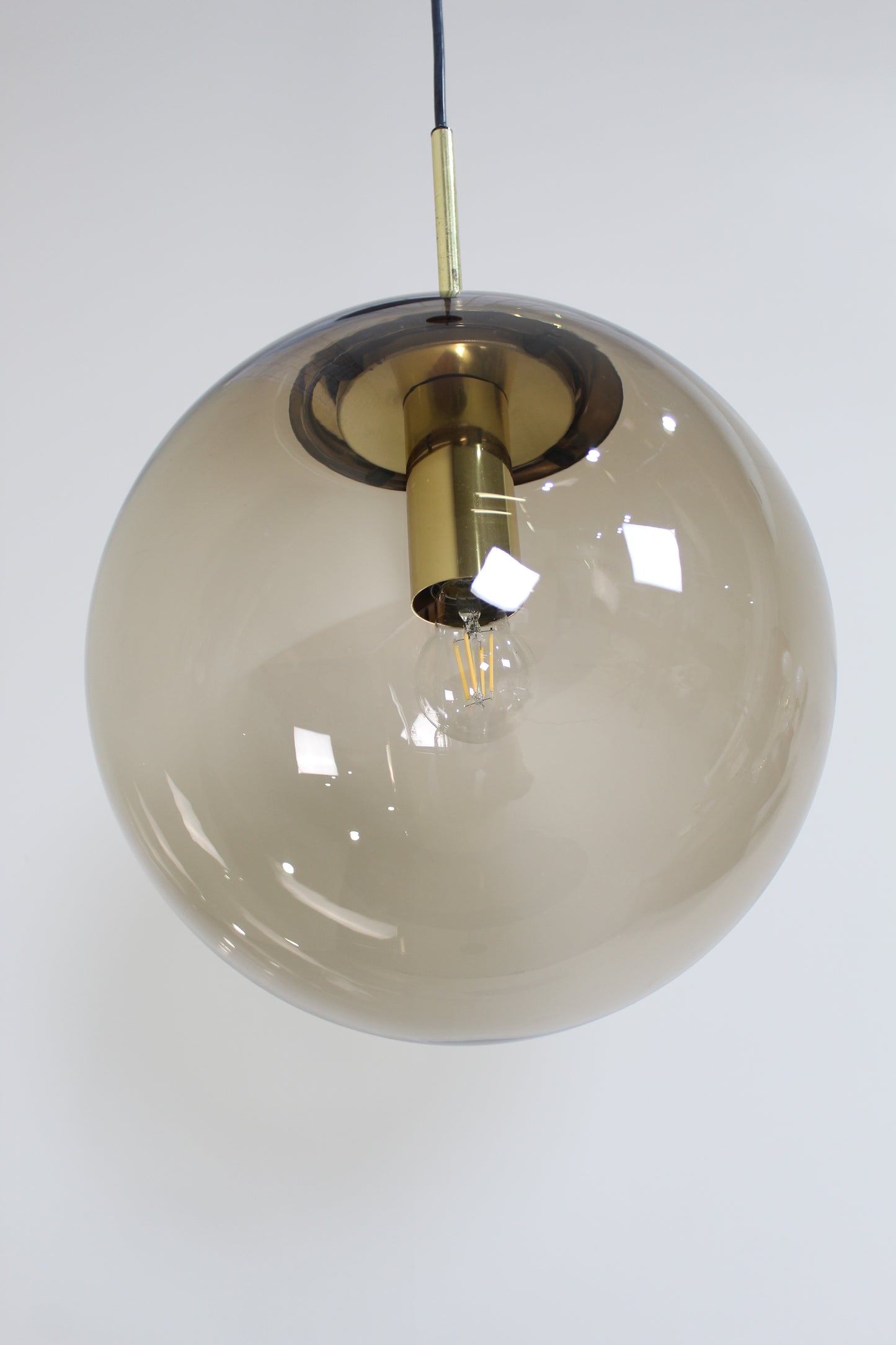 Vintage rookglas hanglamp, bollamp Glashutte Limburg