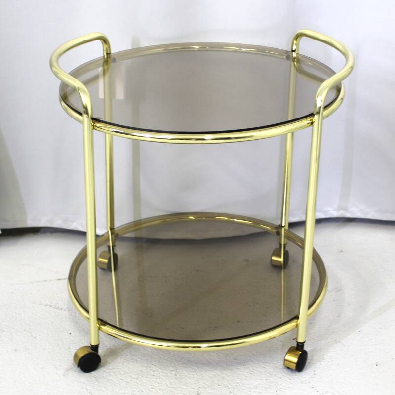 Vintage barcart, serveerwagen - goud, rookglas, jaren '70