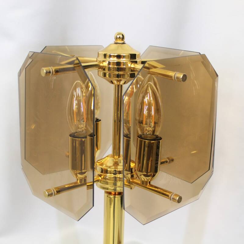 Vintage table lamp, smoked glass & brass