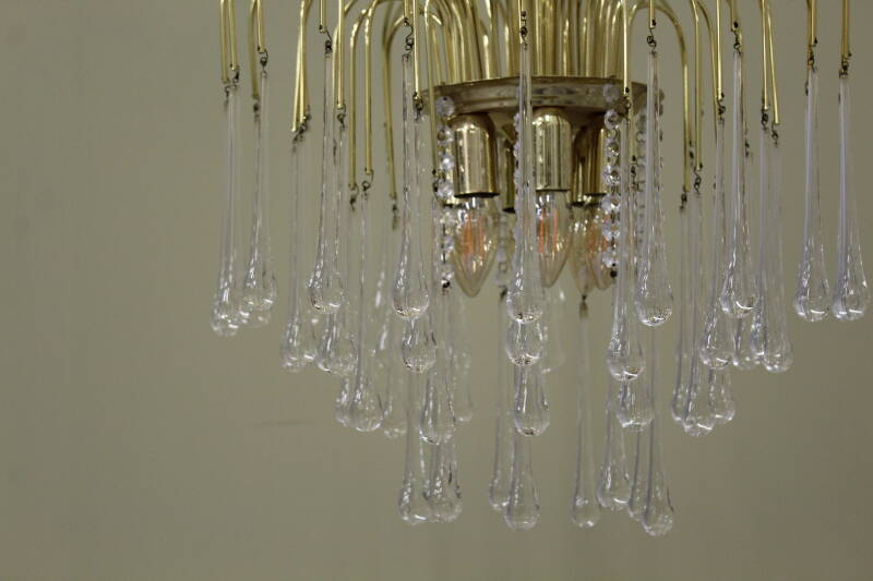 Vintage teardrop lamp - transparent, gold Murano | 00868