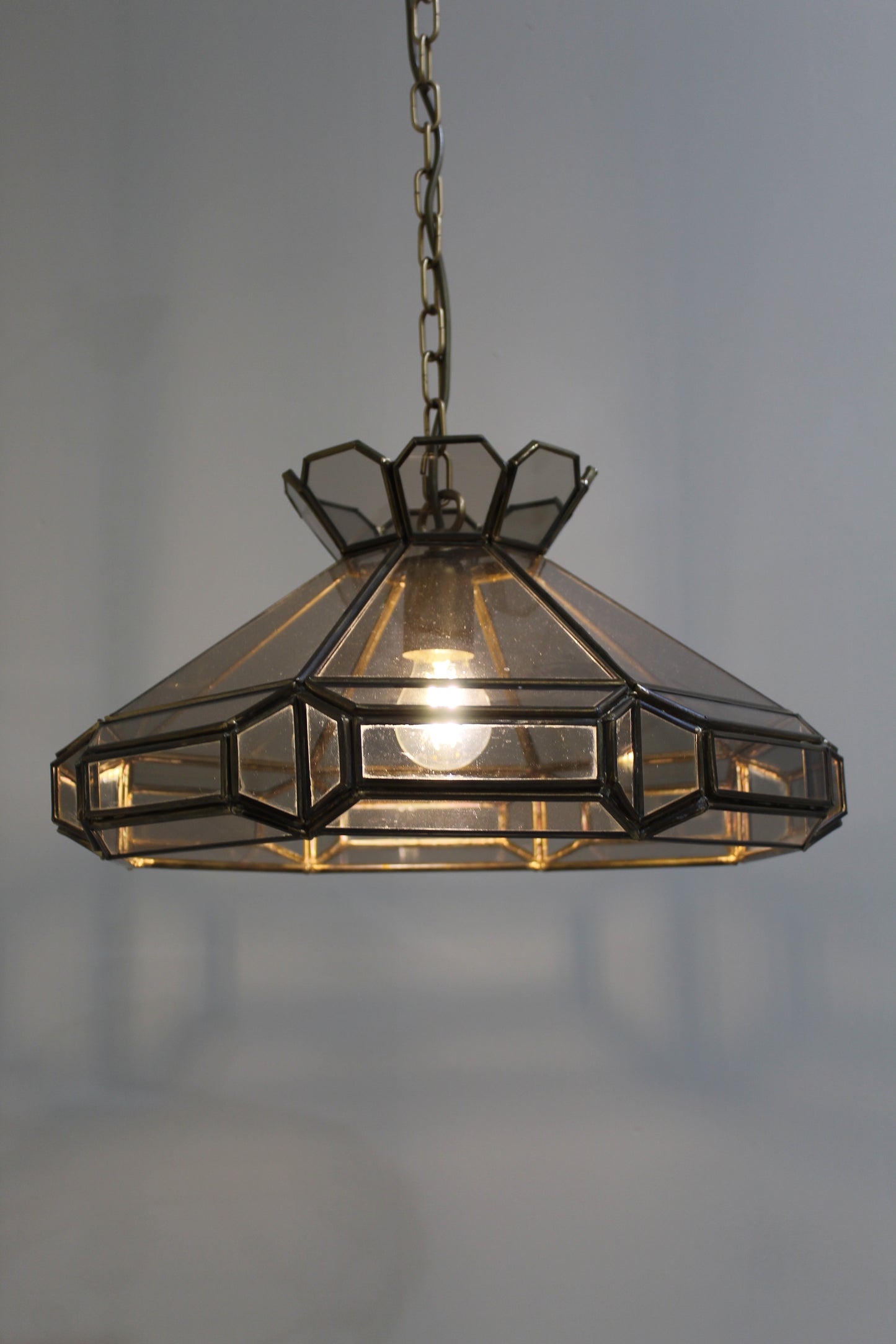 Vintage Pendelleuchte Buntglas - Rauchglas, 70er