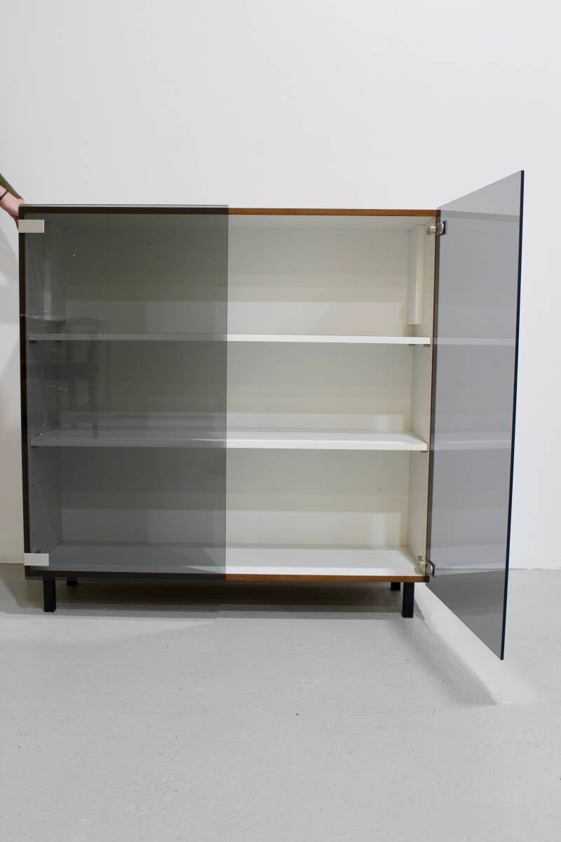Vintage display cabinet - smoked glass, wood, 70s | 01248