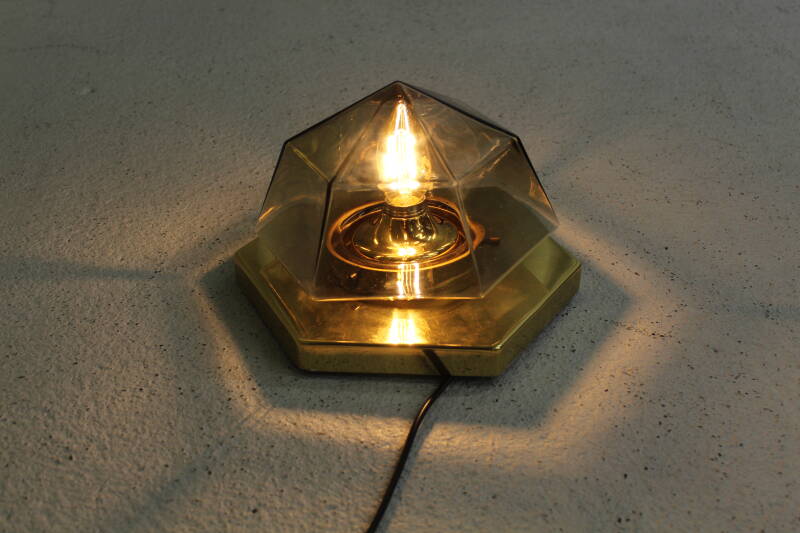 Vintage wandlamp, plafondlamp - messing, rookglas