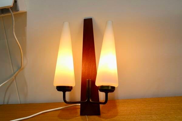 Vintage wall lamp – wood, opal glass | 01141