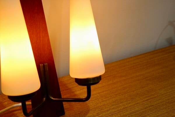 Vintage wall lamp – wood, opal glass | 01141