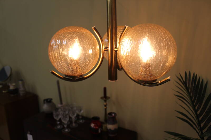 Vintage pendant lamp Richard Essig - 3 arms, brass 70s | 00816