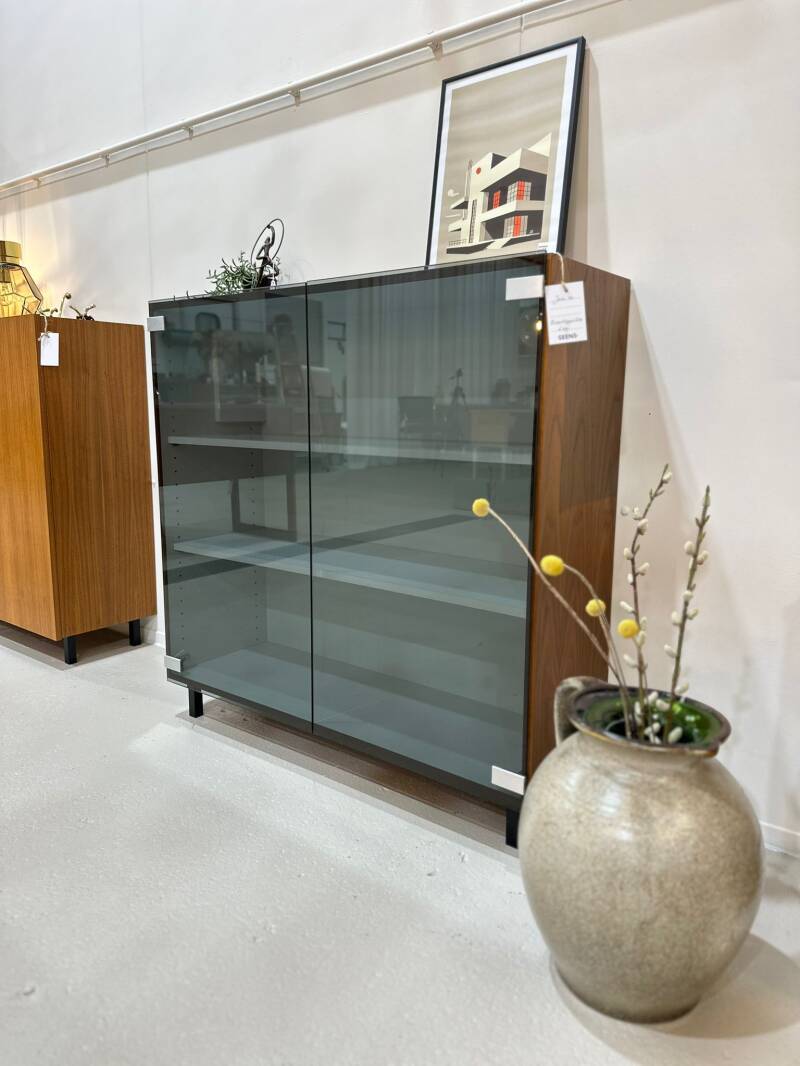 Vintage display cabinet - smoked glass, wood, 70s | 01248
