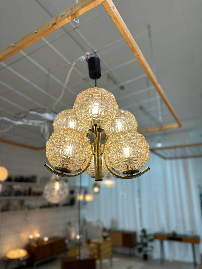 Vintage pendant lamp Richard Essig - 6 arms, brass 70s | 01004