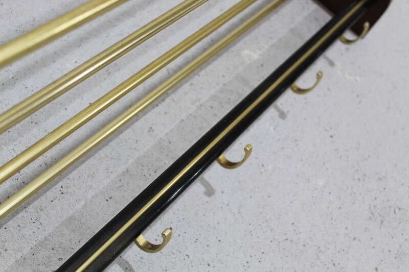 Vintage coat rack, wardrobe - wood, brass, 60s | 00998