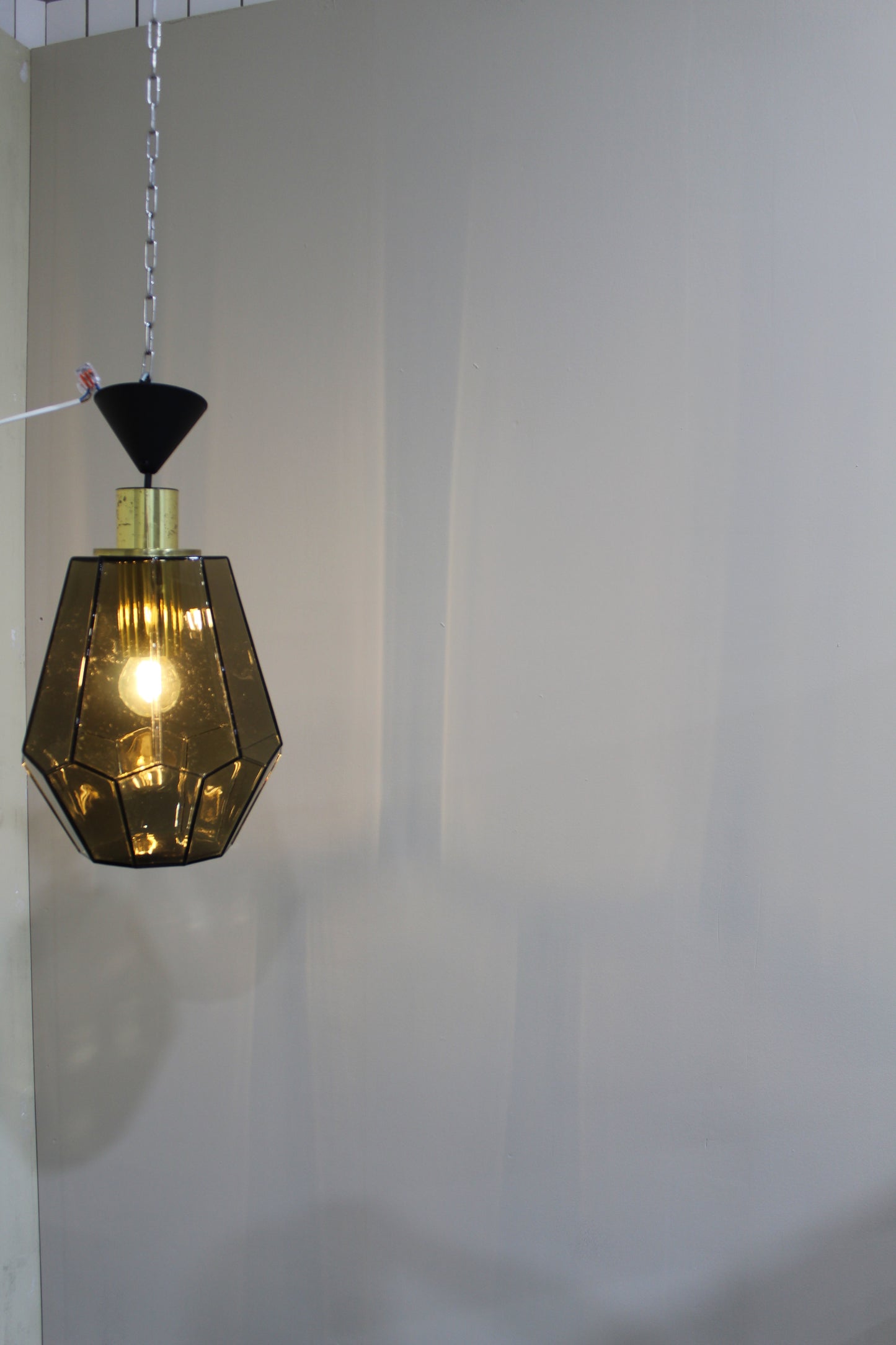 Vintage rookglas hanglamp, plafondlamp Glashutte Limburg