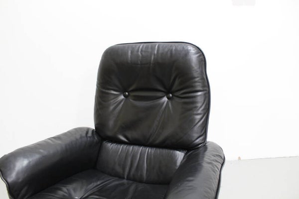 Vintage Design-Sessel mit Fußhocker schwarzes Leder Musterring, Göte Möbel – 1960er | 01166