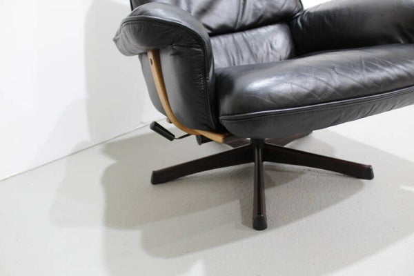 Vintage Design-Sessel mit Fußhocker schwarzes Leder Musterring, Göte Möbel – 1960er | 01166
