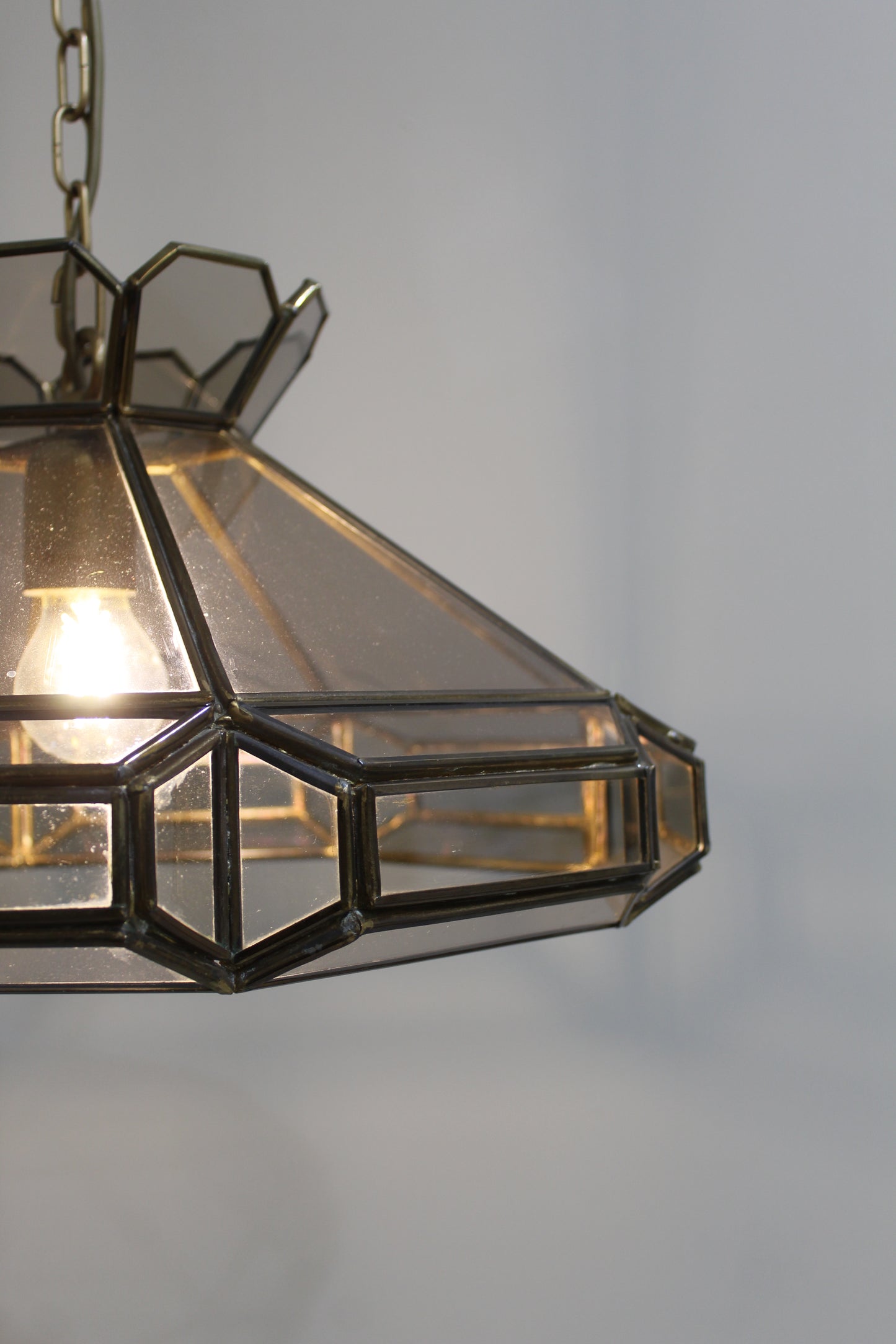 Vintage Pendelleuchte Buntglas - Rauchglas, 70er