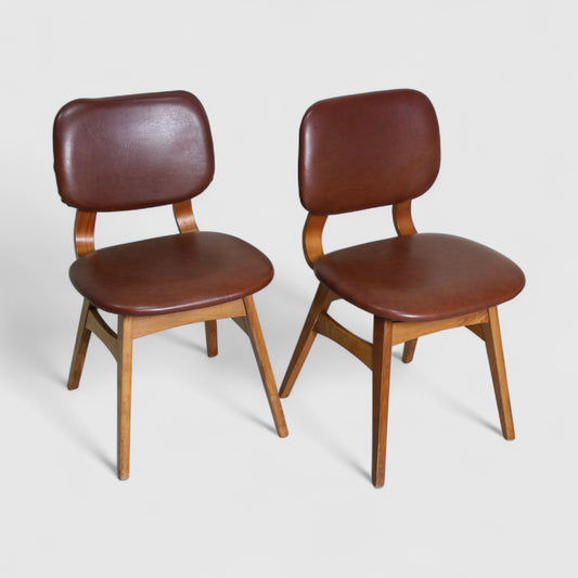 2x vintage eetkamerstoelen jaren '60 rood/bruin