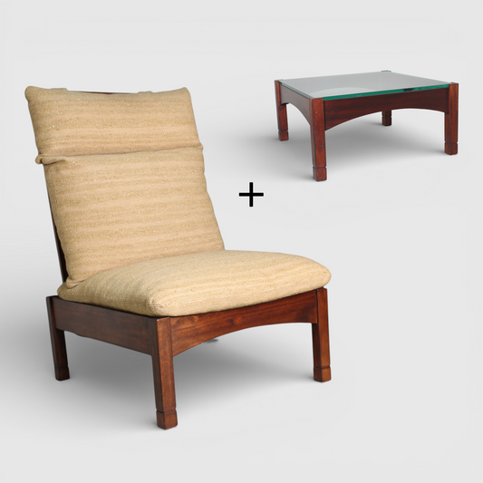 Vintage set fauteuil + bijzettafel uit 1975