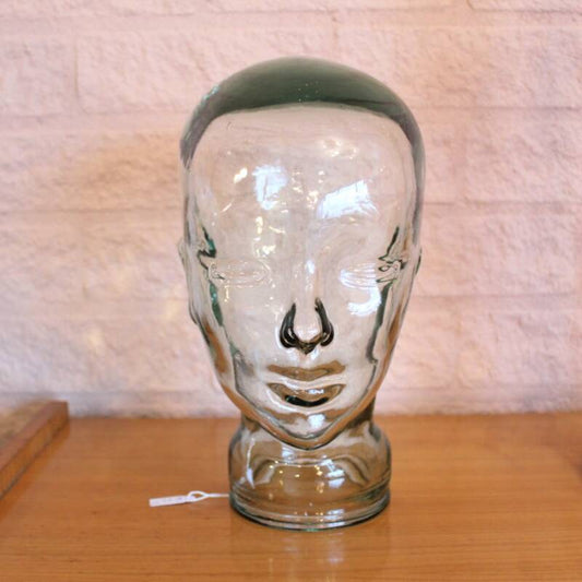 Vintage glazen hoofd/koptelefoonhouder - transparant/lichtgroen