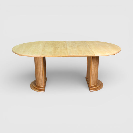 Vintage uitschuifbare eettafel eiken, rotan