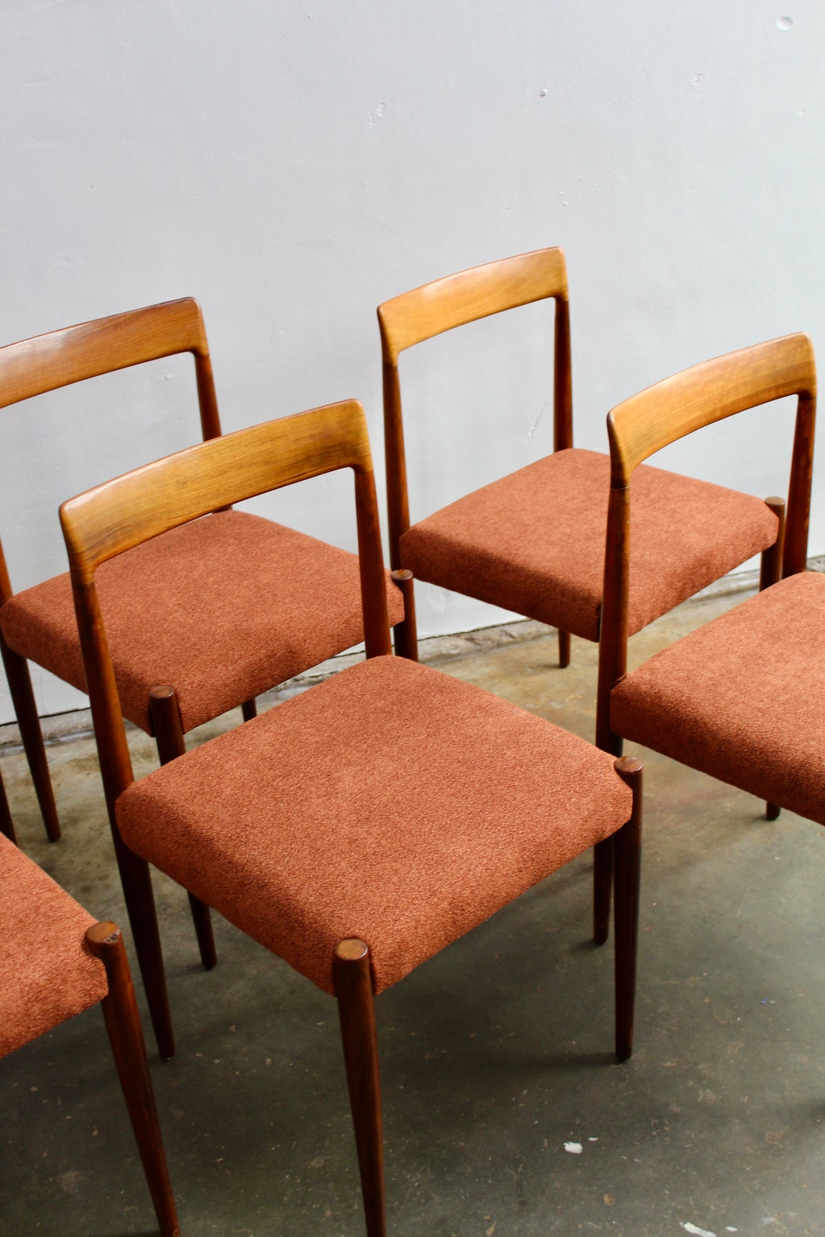 6x eetkamerstoelen Lübke, jaren '60