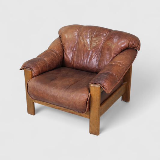 Vintage leren fauteuil, stoel - jaren '70