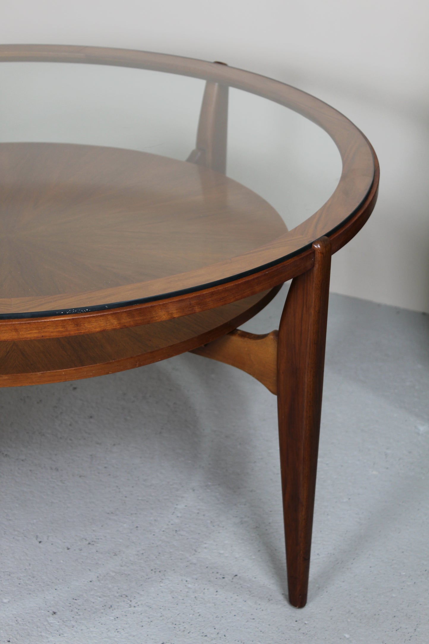 Vintage ronde salontafel - jaren '60, hout glas