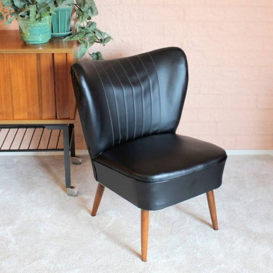 Zwarte vintage cocktailstoel/clubfauteuil