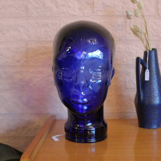 Vintage glazen hoofd, hoedenhouder/koptelefoonhouder