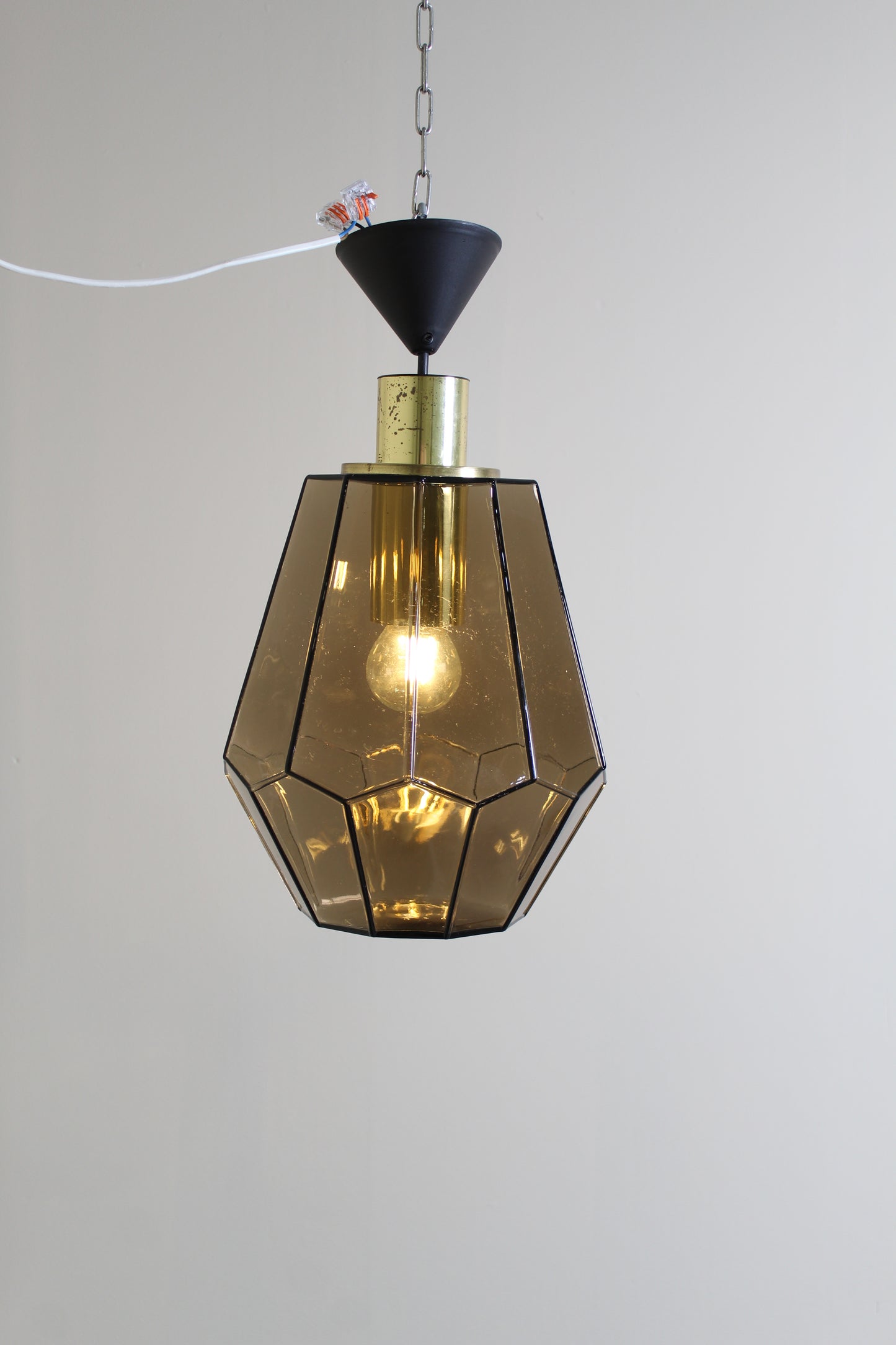 Vintage rookglas hanglamp, plafondlamp Glashutte Limburg