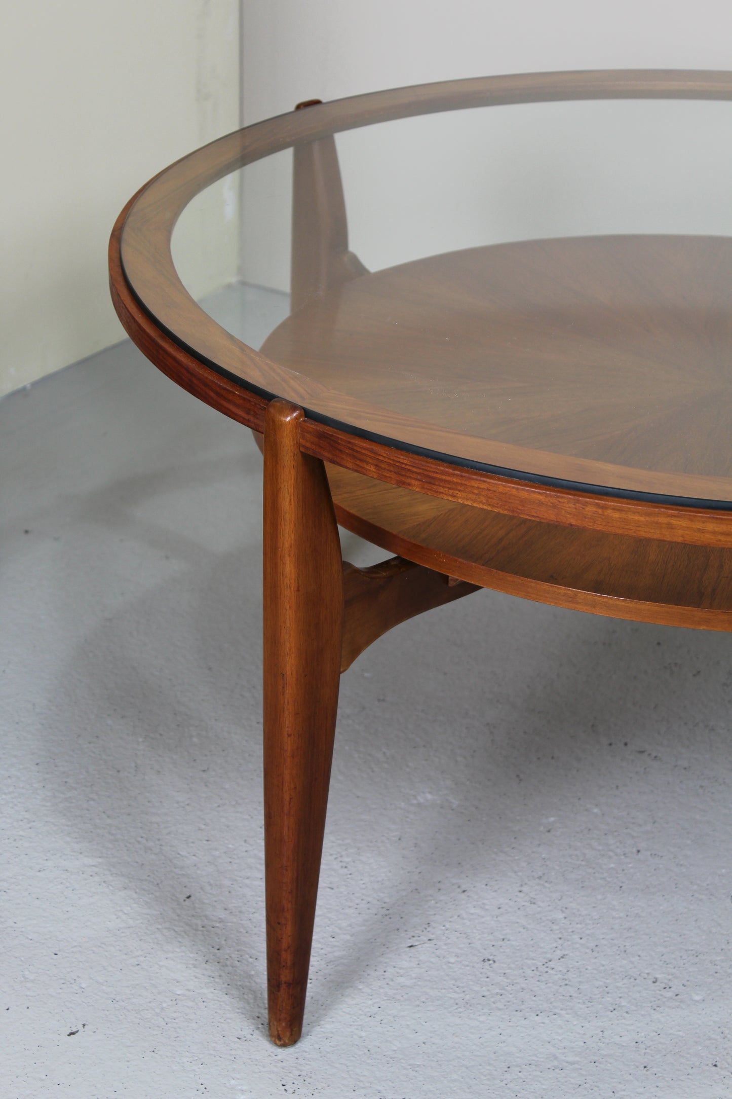 Vintage ronde salontafel - jaren '60, hout glas