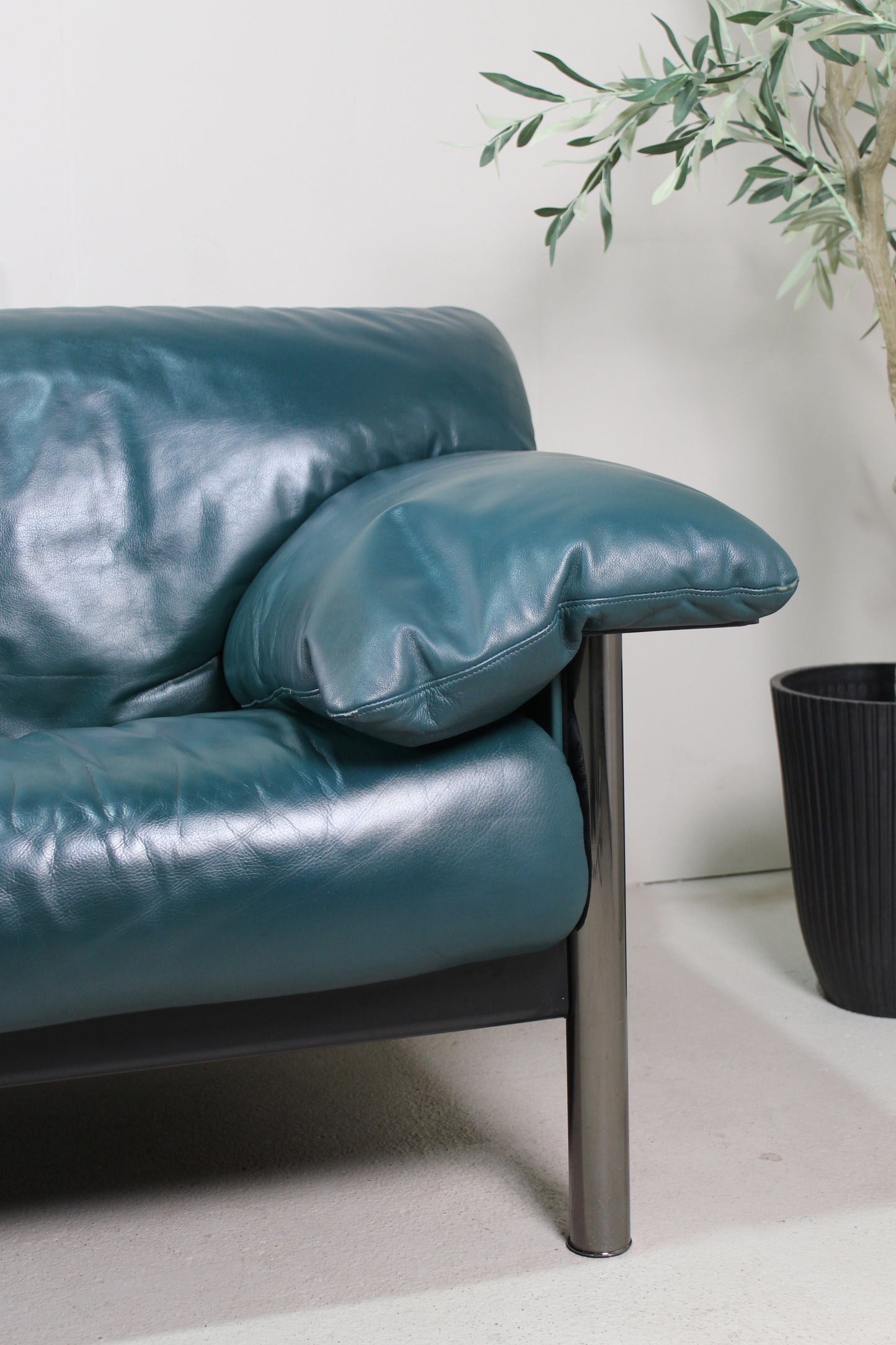 Vintage Italiaans design bank blauw leer