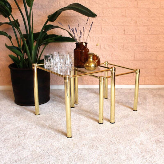 Vintage set bijzettafels, goud