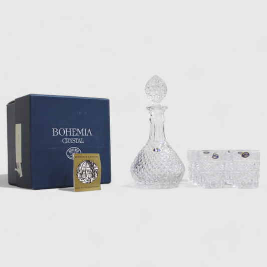 Vintage-Getränkeset aus Kristallkaraffe und Whiskygläsern – Bohemia Crystal | 01094